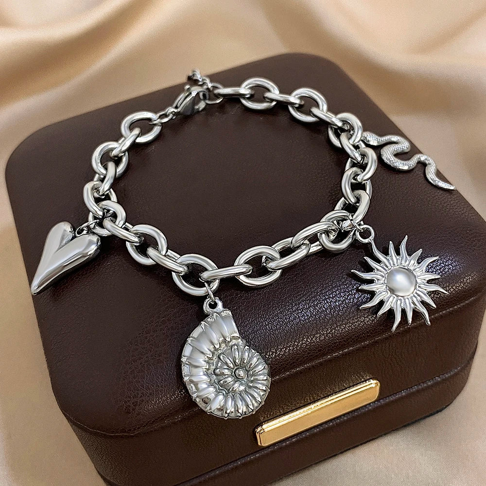 Bracelet avec Soleil et Coquillages pour Homme ou Femme argent