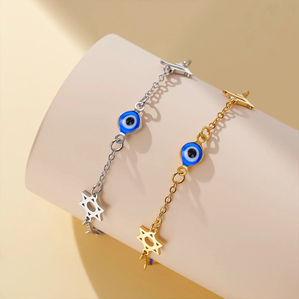 Armband met beschermsymbolen blauwe oog, Chai en de Davidster