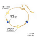 Armband met beschermsymbolen blauwe oog, Chai en de Davidster goud