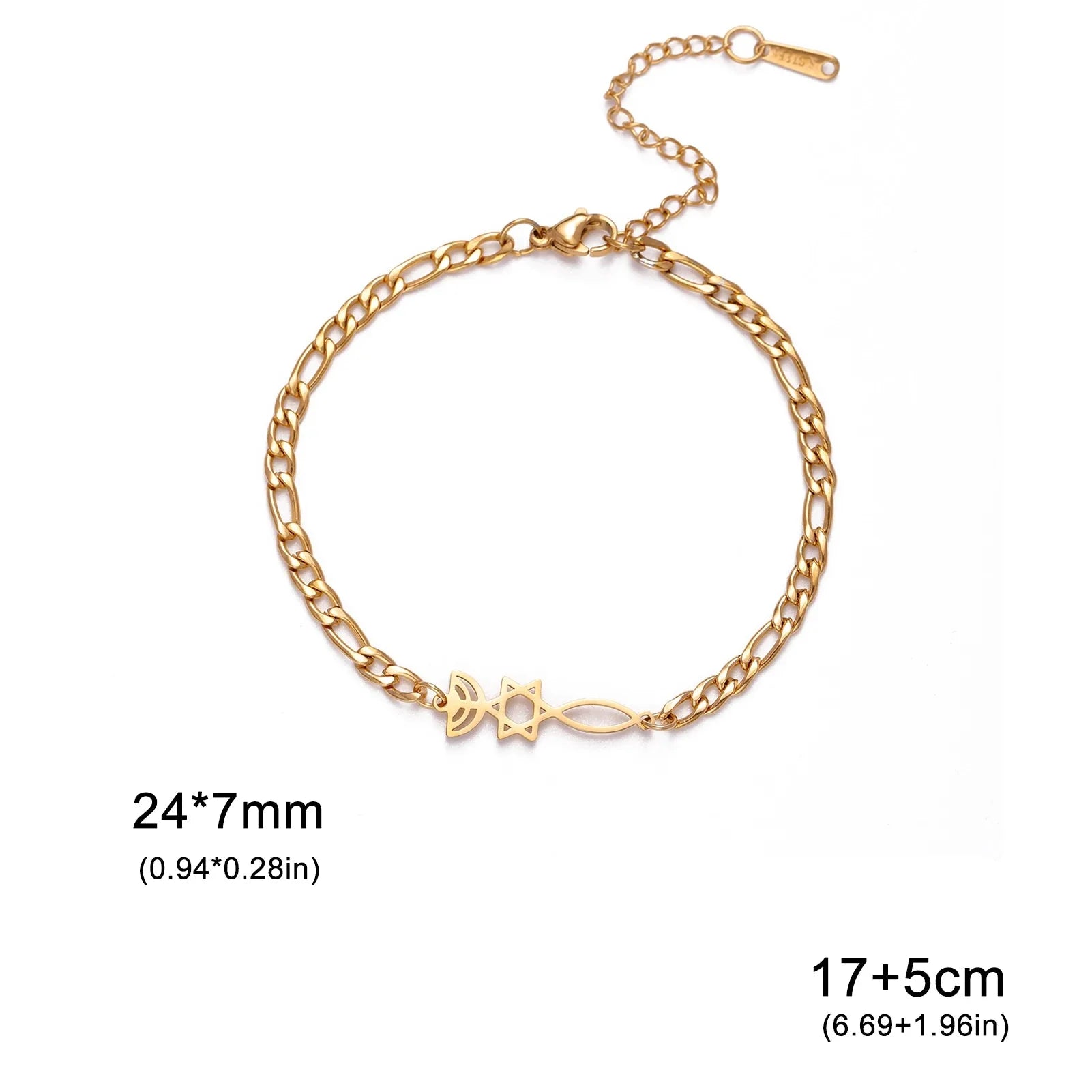Armband met Joodse symbolen Menorah en de <span data-glossary-id="StarOfDavid">Davidster</span> goud