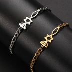 Armband met Joodse symbolen Menorah en de <span data-glossary-id="StarOfDavid">Davidster</span> goud
