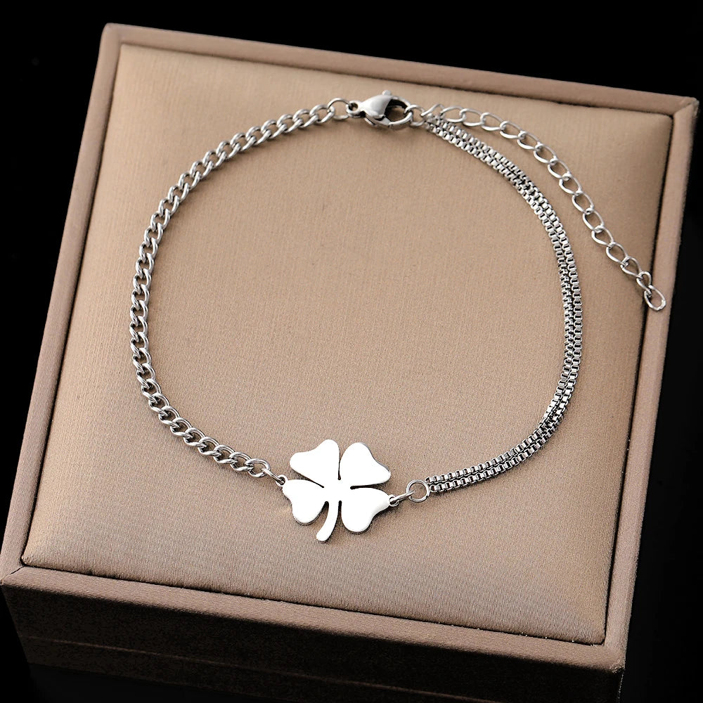 Bracelet avec Trèfle à 4 Feuilles Porte Bonheur argent