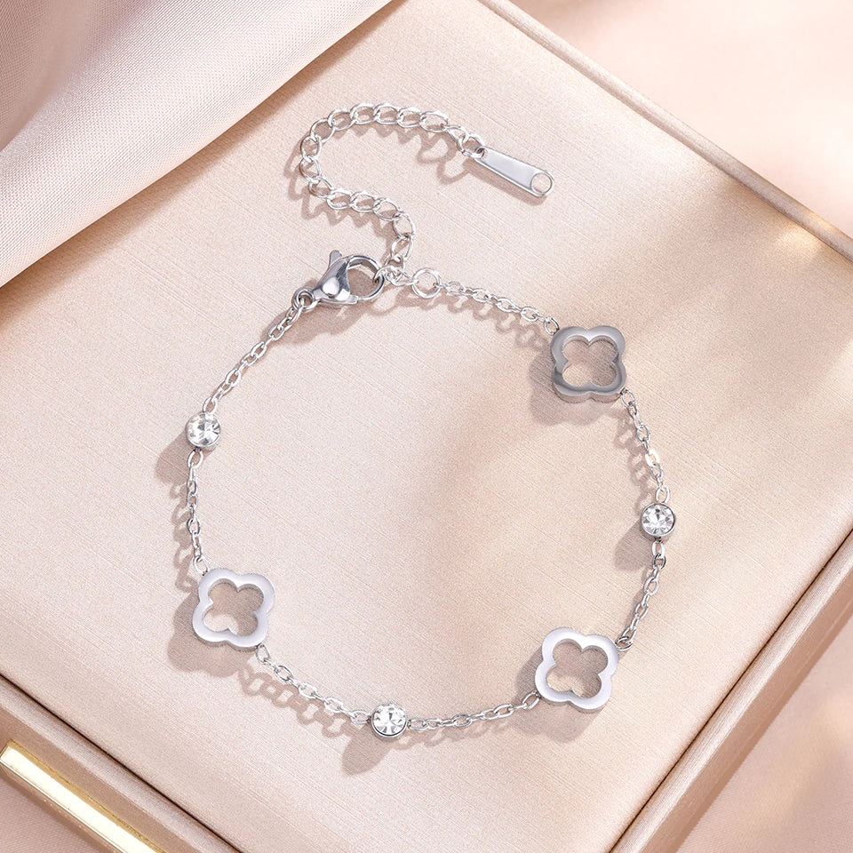Bracelet avec Trèfles à 4 Feuilles avec Zircon argent
