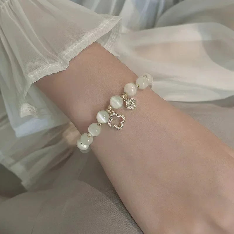 Bracelet en Perles avec Trèfles à 4 Feuilles