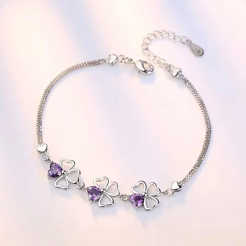 Bracelet avec Trèfles à 4 Feuilles avec Zircon Violet