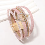 Boho meerlagige armband levensboom roze