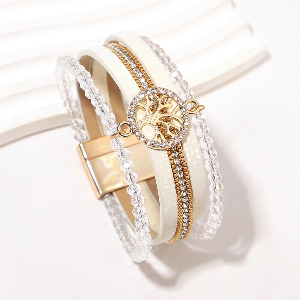 Boho meerlagige armband levensboom wit