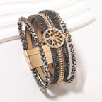 Boho meerlagige armband levensboom donkergrijs
