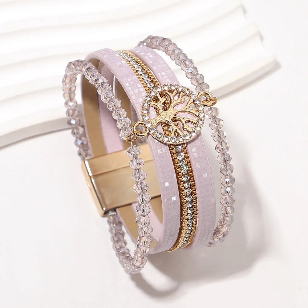 Boho meerlagige armband levensboom paars
