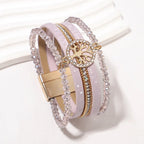 Boho meerlagige armband levensboom paars