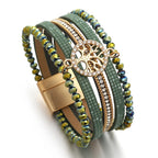 Boho meerlagige armband levensboom groen