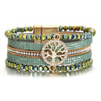 Boho meerlagige armband levensboom groen