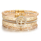 Boho meerlagige armband levensboom beige
