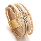 Boho meerlagige armband levensboom beige