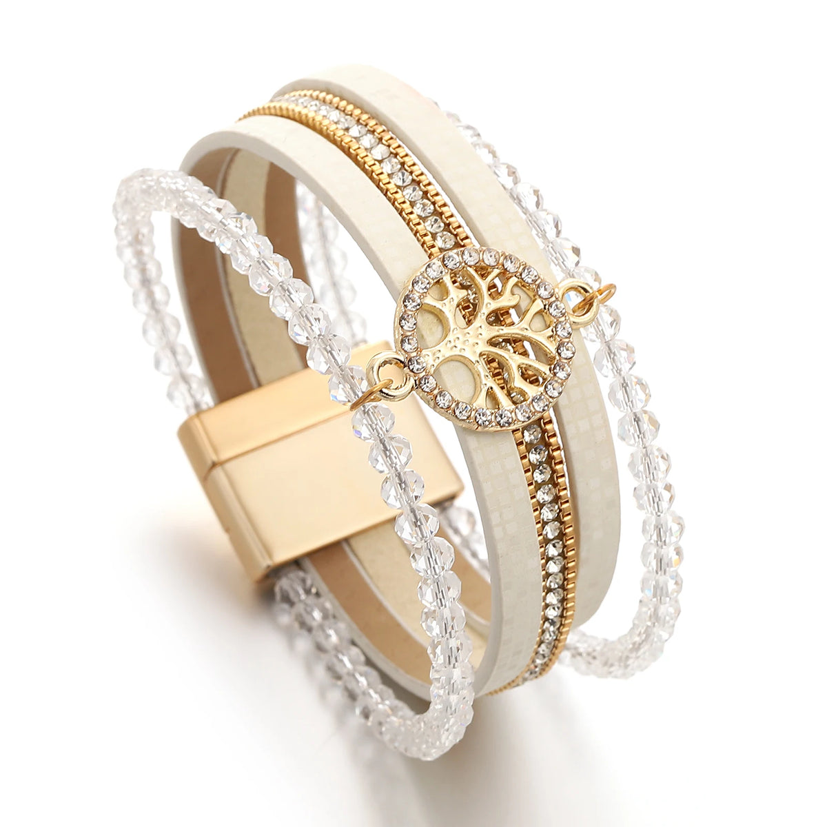 Boho meerlagige armband levensboom wit