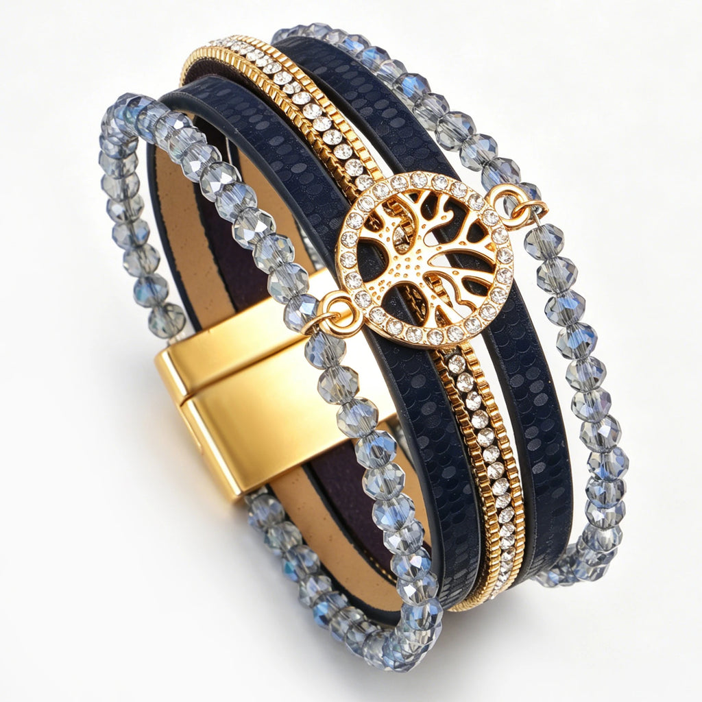 Boho meerlagige armband levensboom donkerblauw
