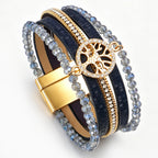 Boho meerlagige armband levensboom donkerblauw
