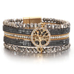 Boho meerlagige armband levensboom donkergrijs