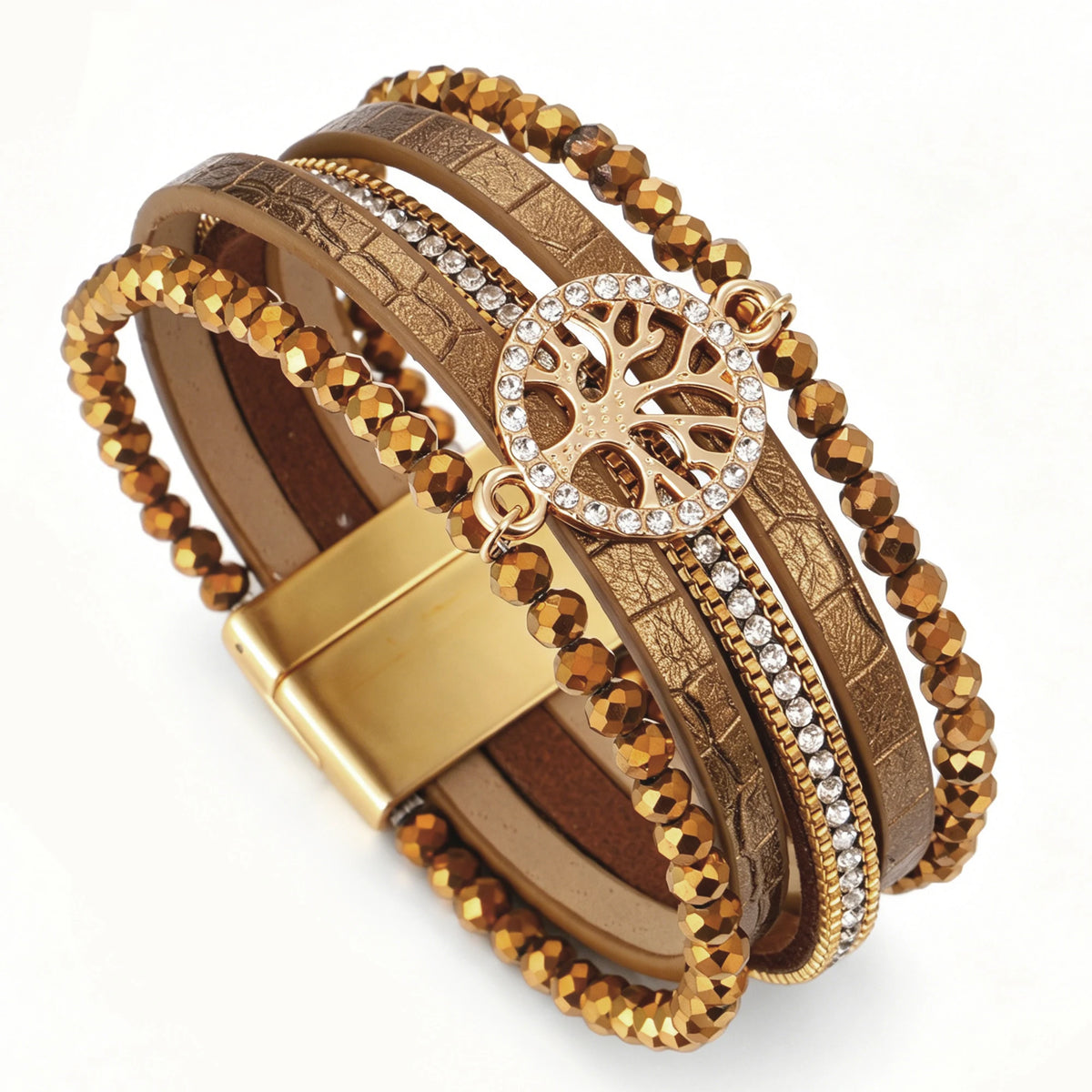 Boho meerlagige armband levensboom bruin
