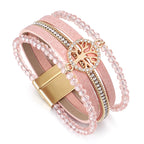 Boho meerlagige armband levensboom roze