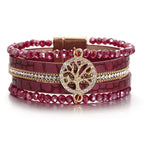 Boho meerlagige armband levensboom rood