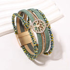 Boho meerlagige armband levensboom groen
