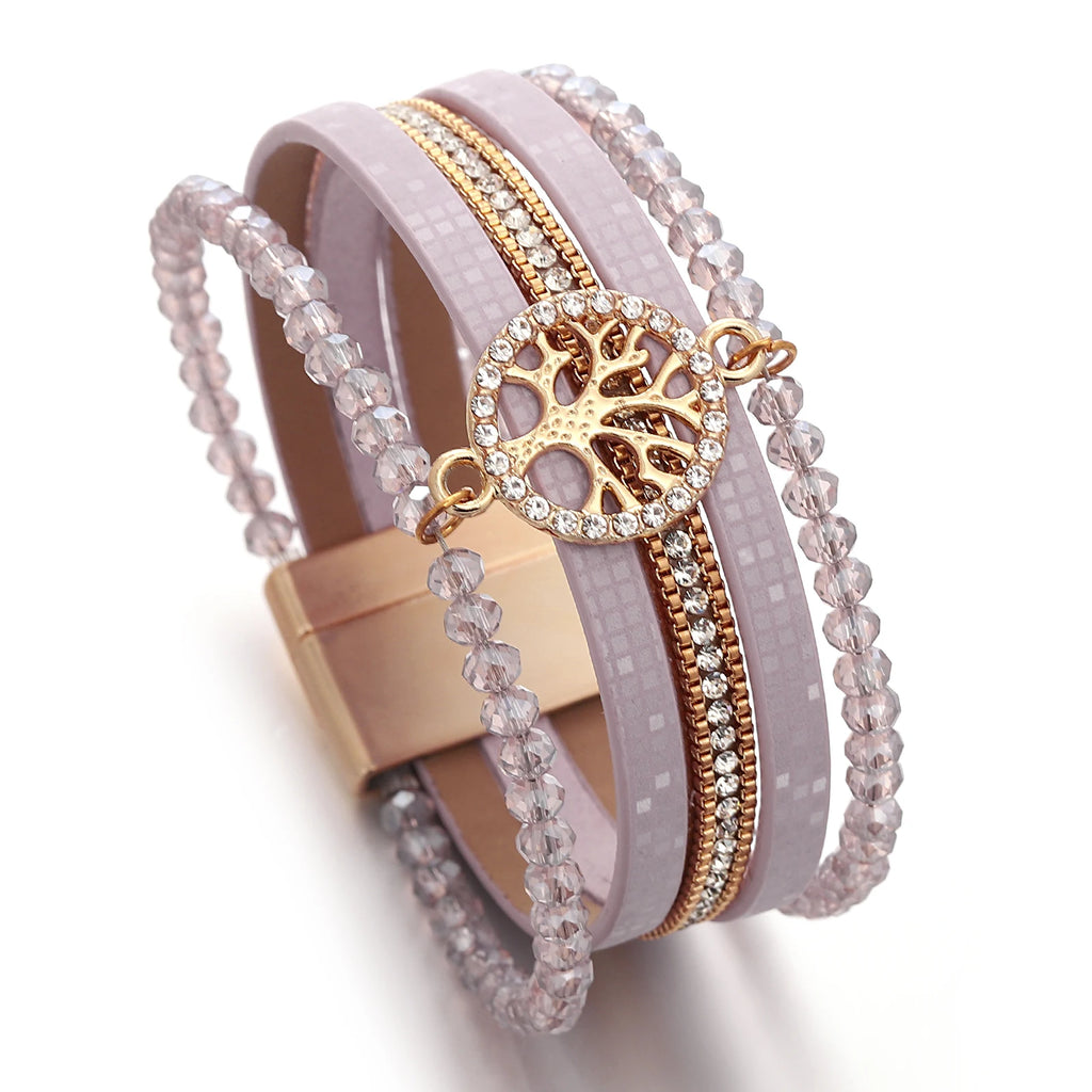 Boho meerlagige armband levensboom paars