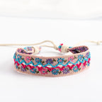 Boho geborduurde handgemaakte Braziliaanse armband beige en blauw