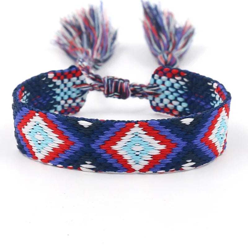 Brede Braziliaanse armband met geometrische patronen blauw