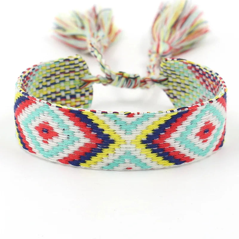 Brede Braziliaanse armband met geometrische patronen turkooisblauw