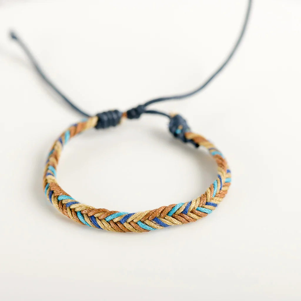 Gevlochten Braziliaanse armband blauw en beige