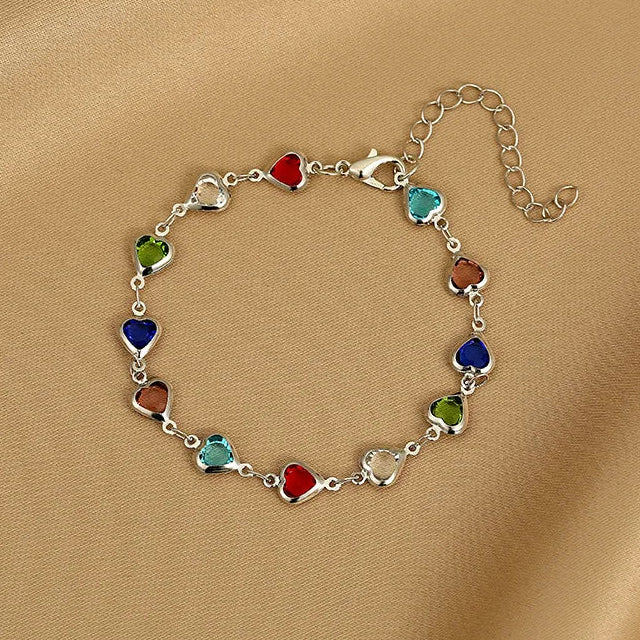Armband met geëmailleerde hartjes zilver en veelkleurig