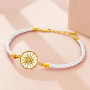 Bracelet Compas en Cuir Boussole Rose des Vents blanc or