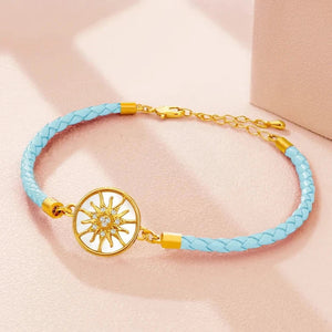 Bracelet Compas en Cuir Boussole Rose des Vents bleu ciel or