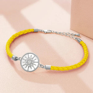 Bracelet Compas en Cuir Boussole Rose des Vents jaune argent