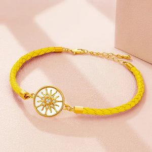 Bracelet Compas en Cuir Boussole Rose des Vents jaune or