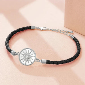 Bracelet Compas en Cuir Boussole Rose des Vents noir argent