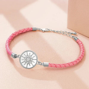 Bracelet Compas en Cuir Boussole Rose des Vents rose argent