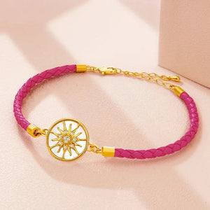 Bracelet Compas en Cuir Boussole Rose des Vents fuchsia or