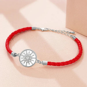 Bracelet Compas en Cuir Boussole Rose des Vents rouge argent