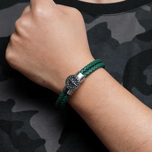 Bracelet Compas Homme Cuir Boussole Rose des Vents vert