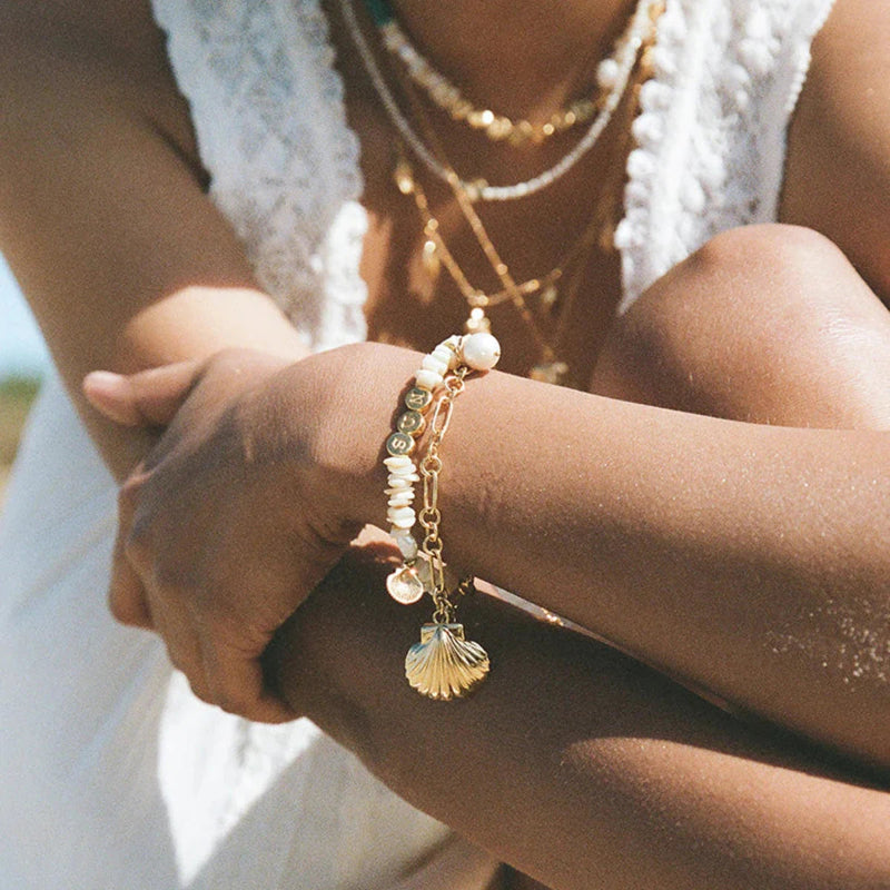 Bracelet Coquille Saint-Jacques et Perle Coquillage pour Femme