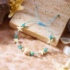 Koordarmband met schelp en blauwe zeeschildpad