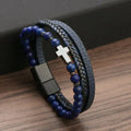 Armband Kruis Rozenkrans Natuurlijke Steentjes En Leder