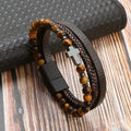 Armband Kruis Rozenkrans Natuurlijke Steentjes En Leder