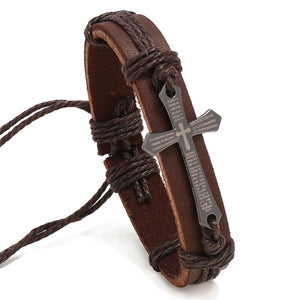 Bracelet Croix en Cuir Homme marron