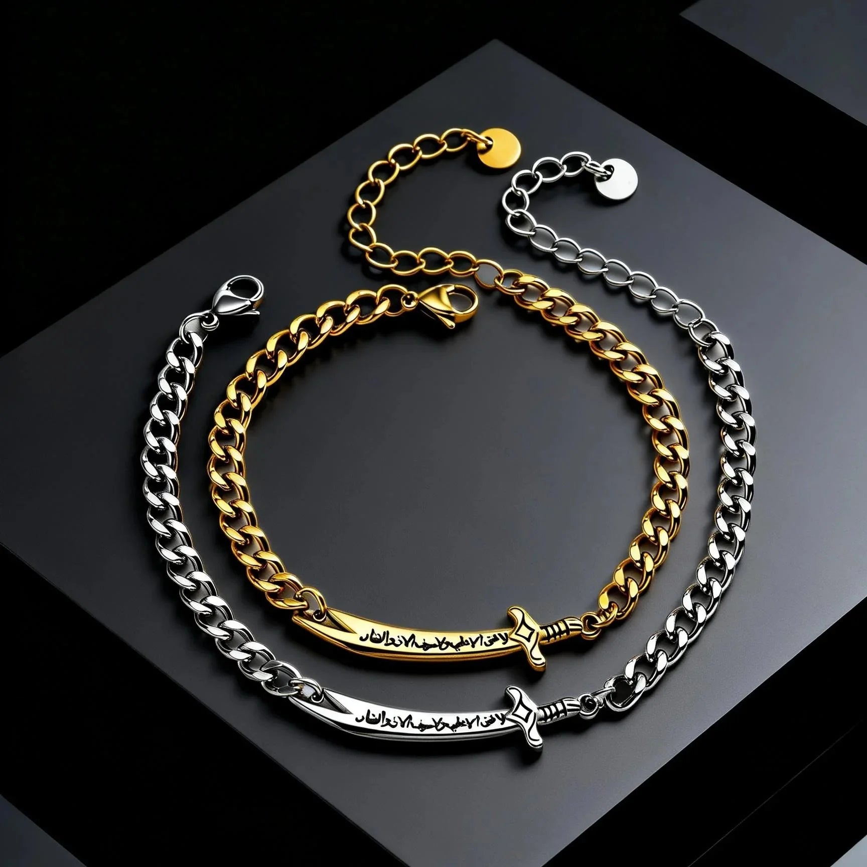Cubaanse armband voor heren met Arabisch Ali Zulfiqar zwaard in zilver