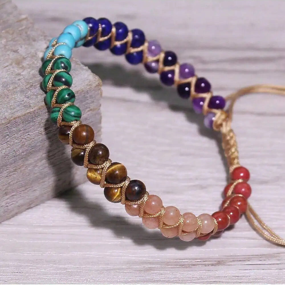 Enkelarmband van natuurlijke steen met 7 chakra's