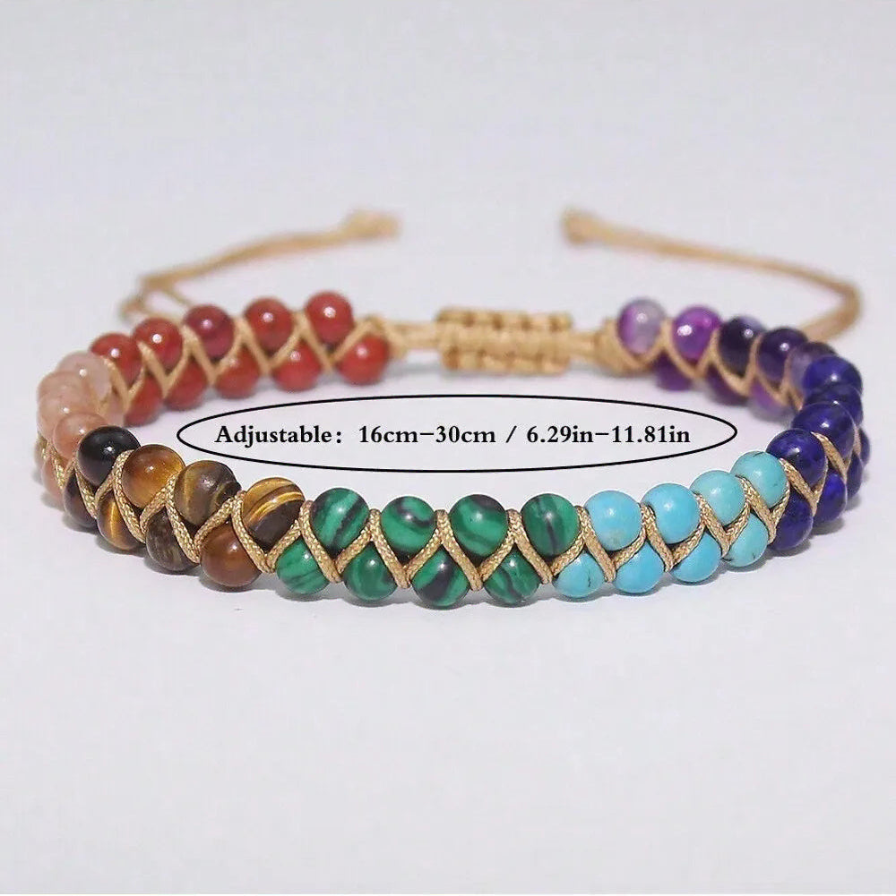 Enkelarmband van natuurlijke steen met 7 chakra's