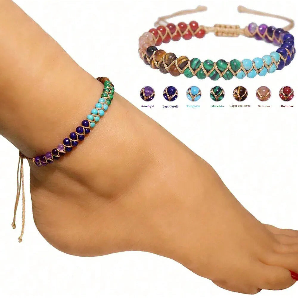 Enkelarmband van natuurlijke steen met 7 chakra's